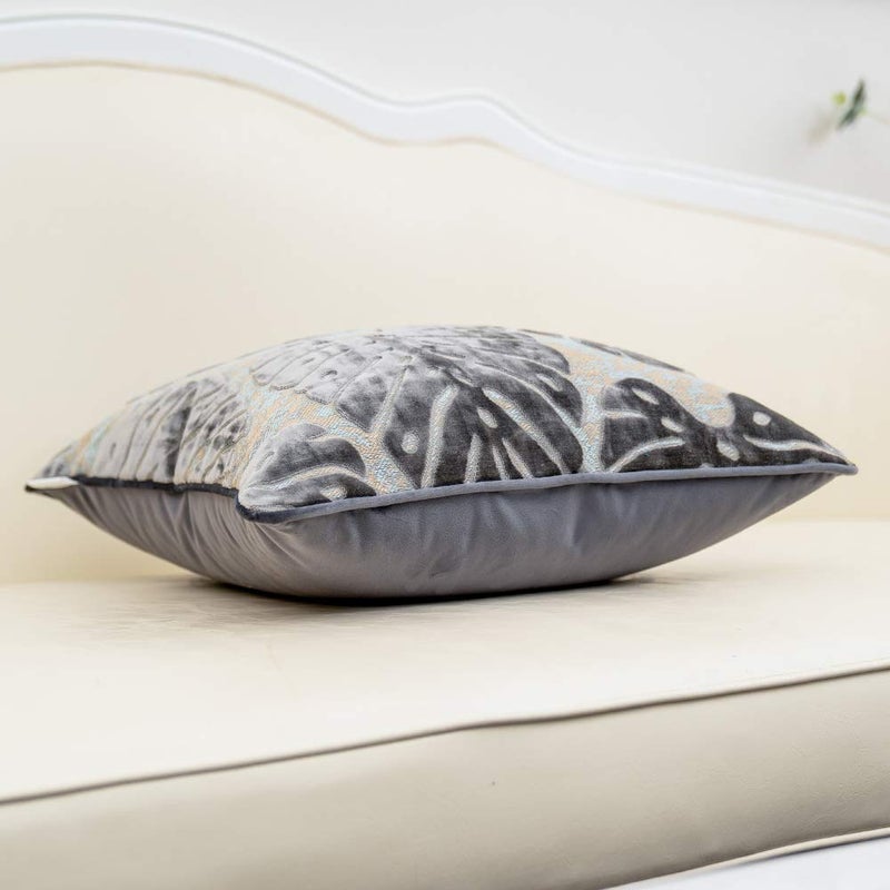 Alerfa 20 x 20 Inch Square Leaf Pillow Embroidery Cut Velvet Cushion Case Luxury Modern Lumbar Throw Pillow Cover Decorative Pillow for Couch Sofa Living Room Bedroom Car, Gray Silver - Image 3